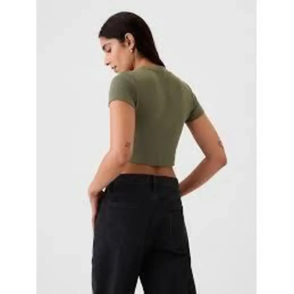 Gap Modern Cropped Rib Tee - Olive Green - XL